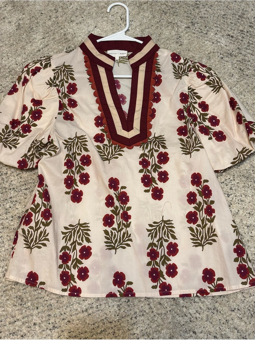 entro Blush Tunic with Wine Floral Pattern and Olive Accents